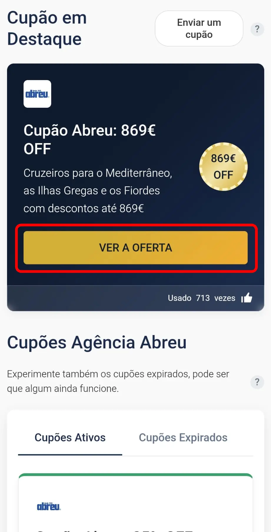 Selecionar promoção ou cupão de desconto Abreu no CupomVoucher