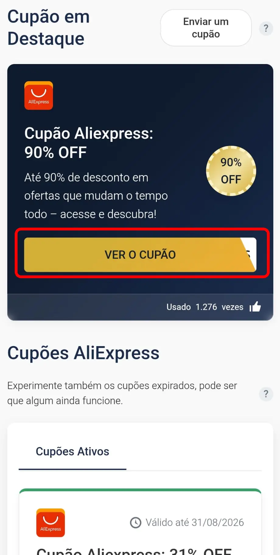 Copiar cupão de desconto AliExpress no CupomVoucher