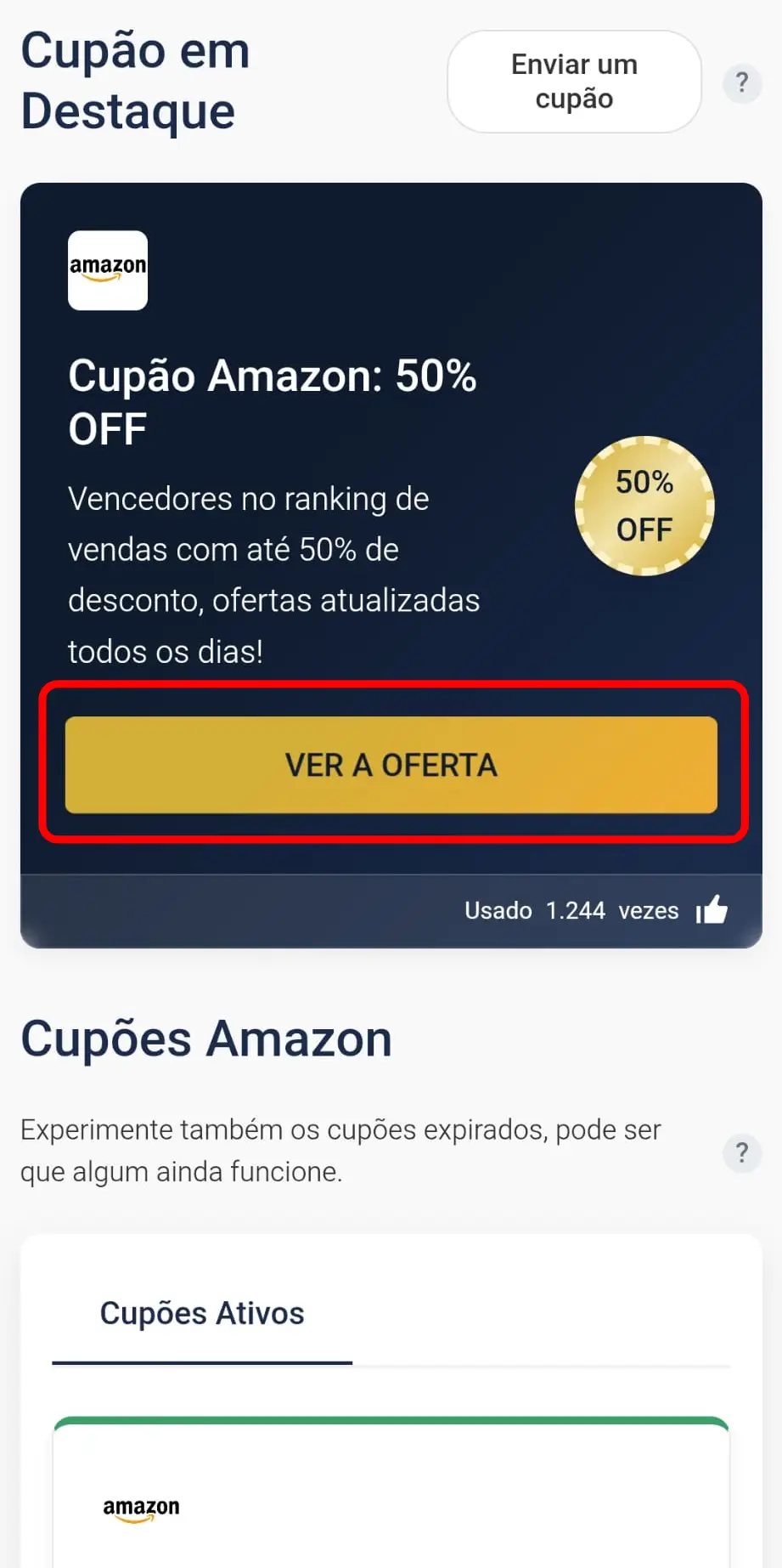 Selecionar cupom de desconto Amazon no CupomVoucher