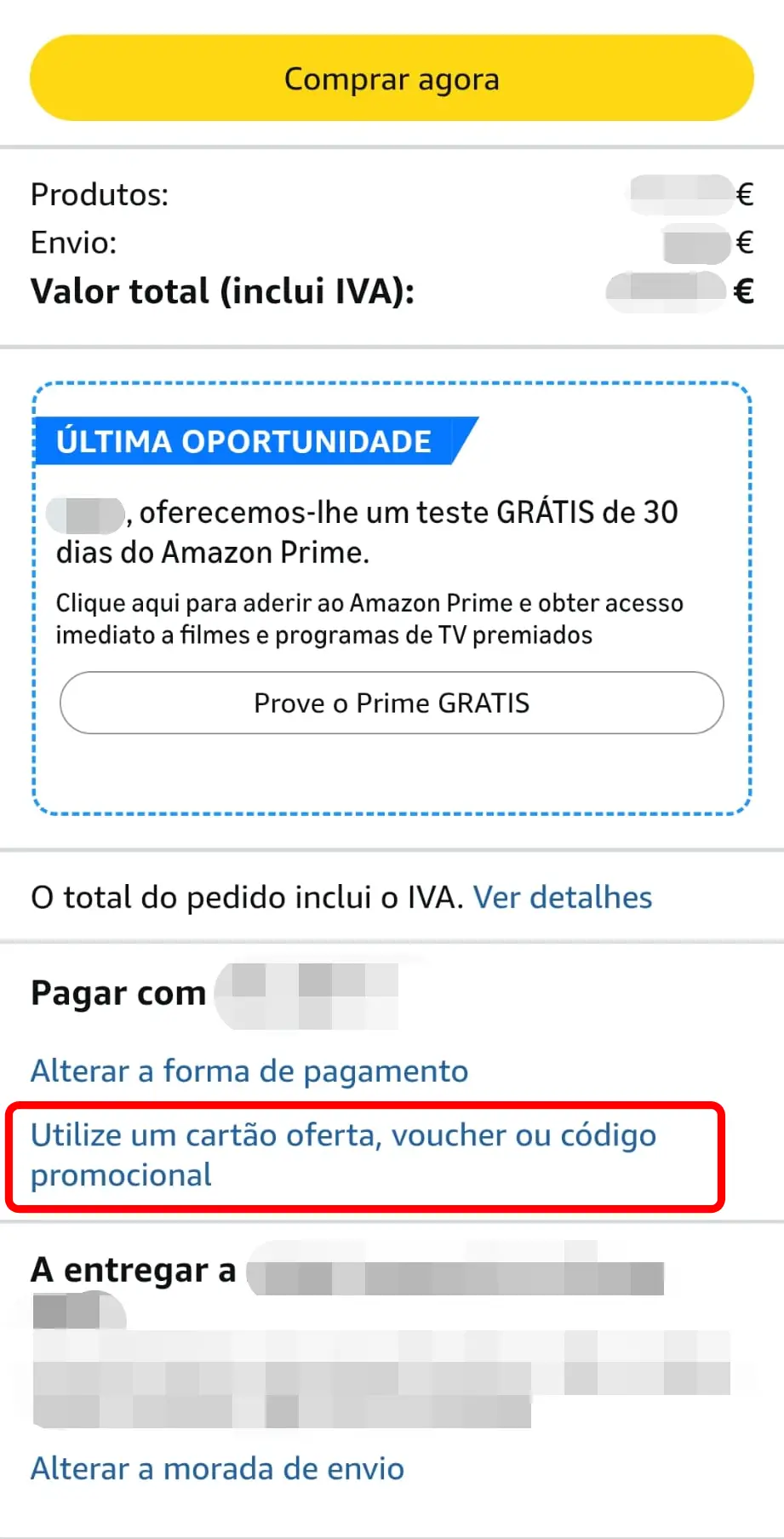 Inserir cupom de desconto no checkout da Amazon