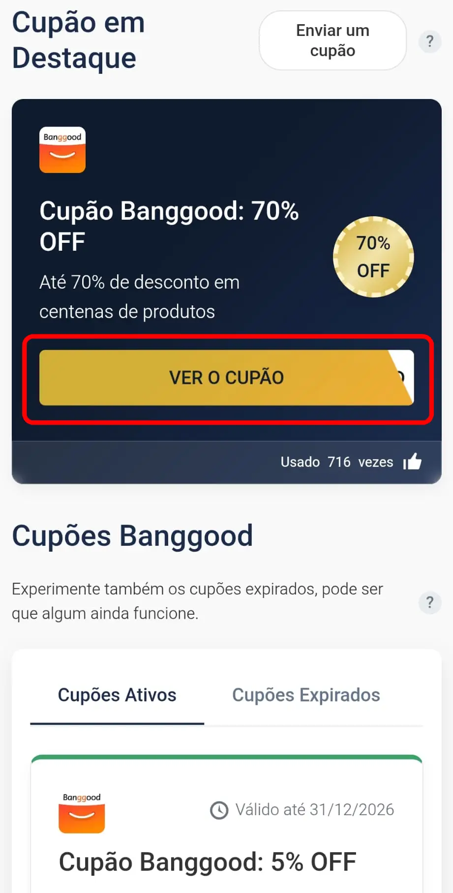 Copiar cupão de desconto Banggood no CupomVoucher