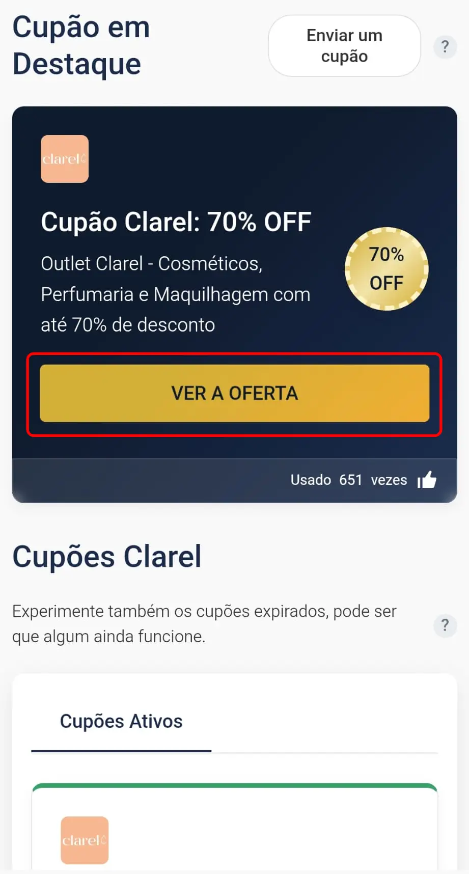 Passo 1: Resgate o código no CupomVoucher