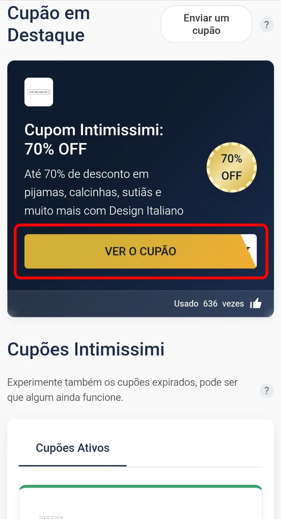 Copiar cupom de desconto Intimissimi no site CupomVoucher
