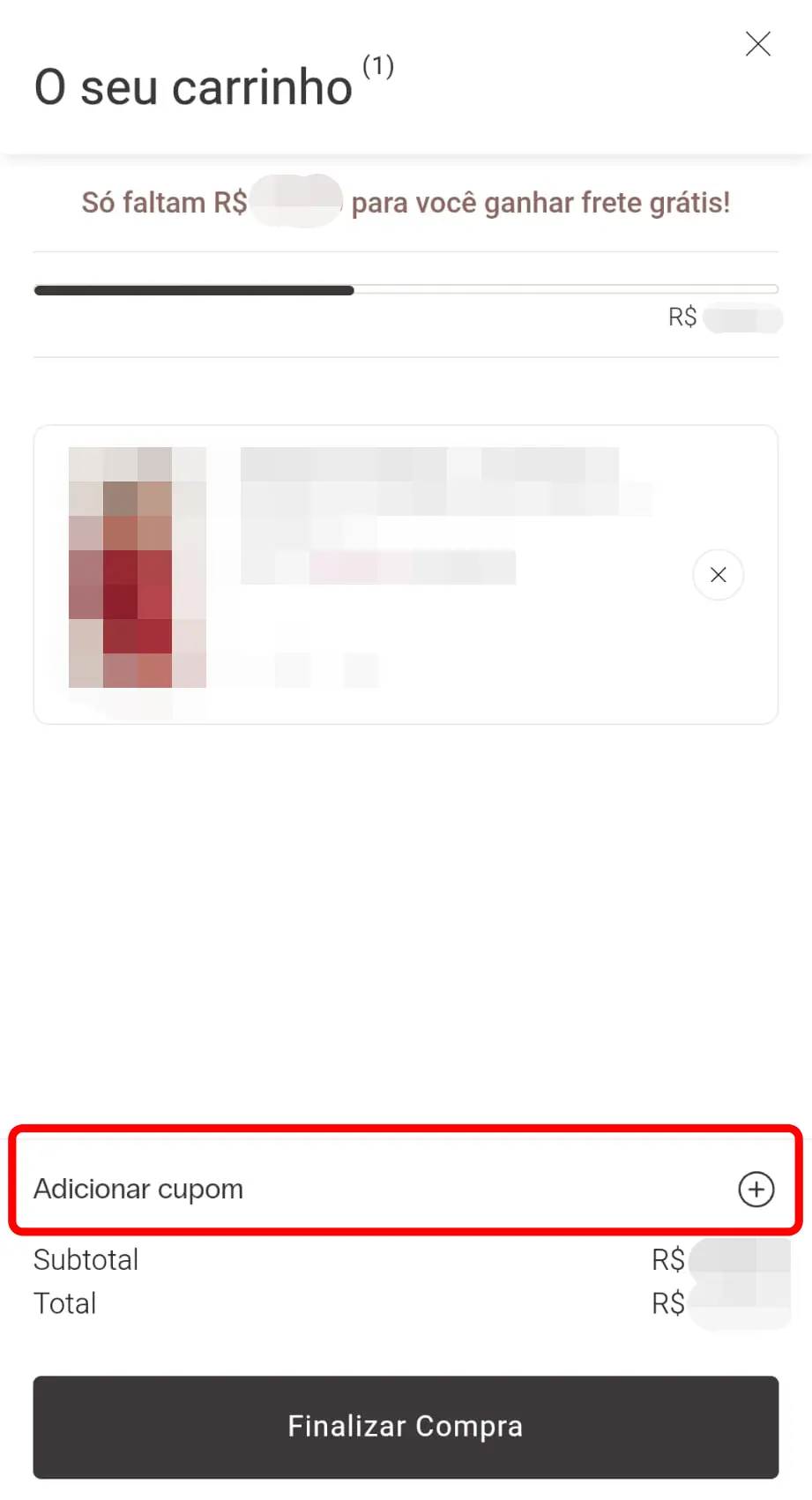 Inserir código promocional Intimissimi no campo da sacola de compras