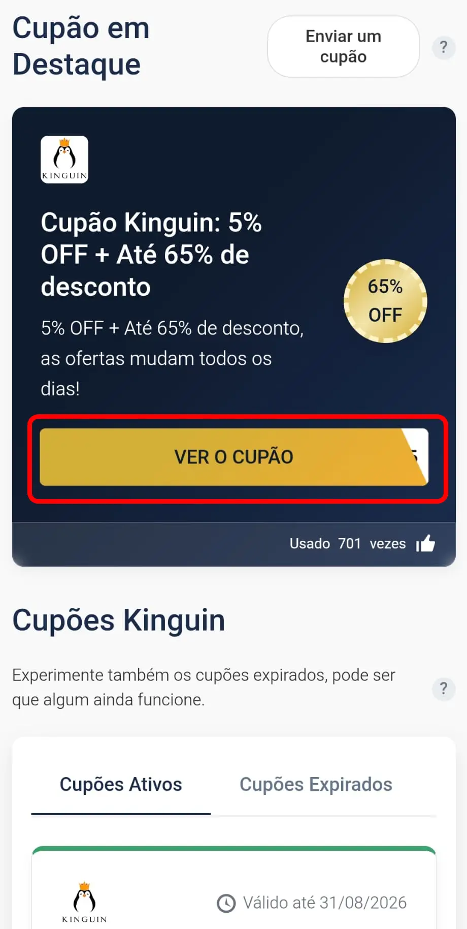 Copiar código de desconto Kinguin no CupomVoucher