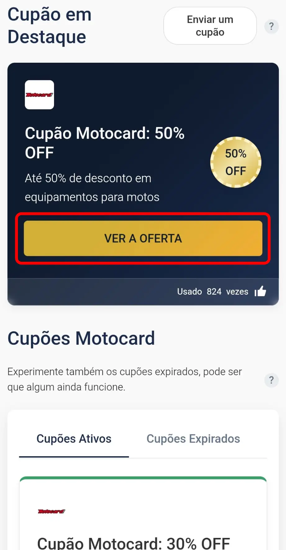 Copiar código promocional Motocard no CupomVoucher