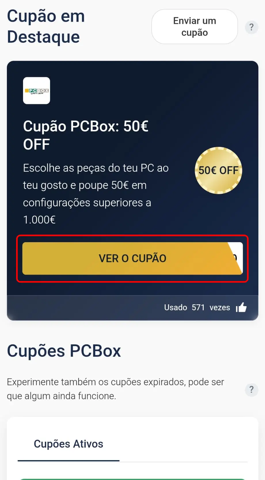 Escolha o cupão de desconto PCBox no CupomVoucher