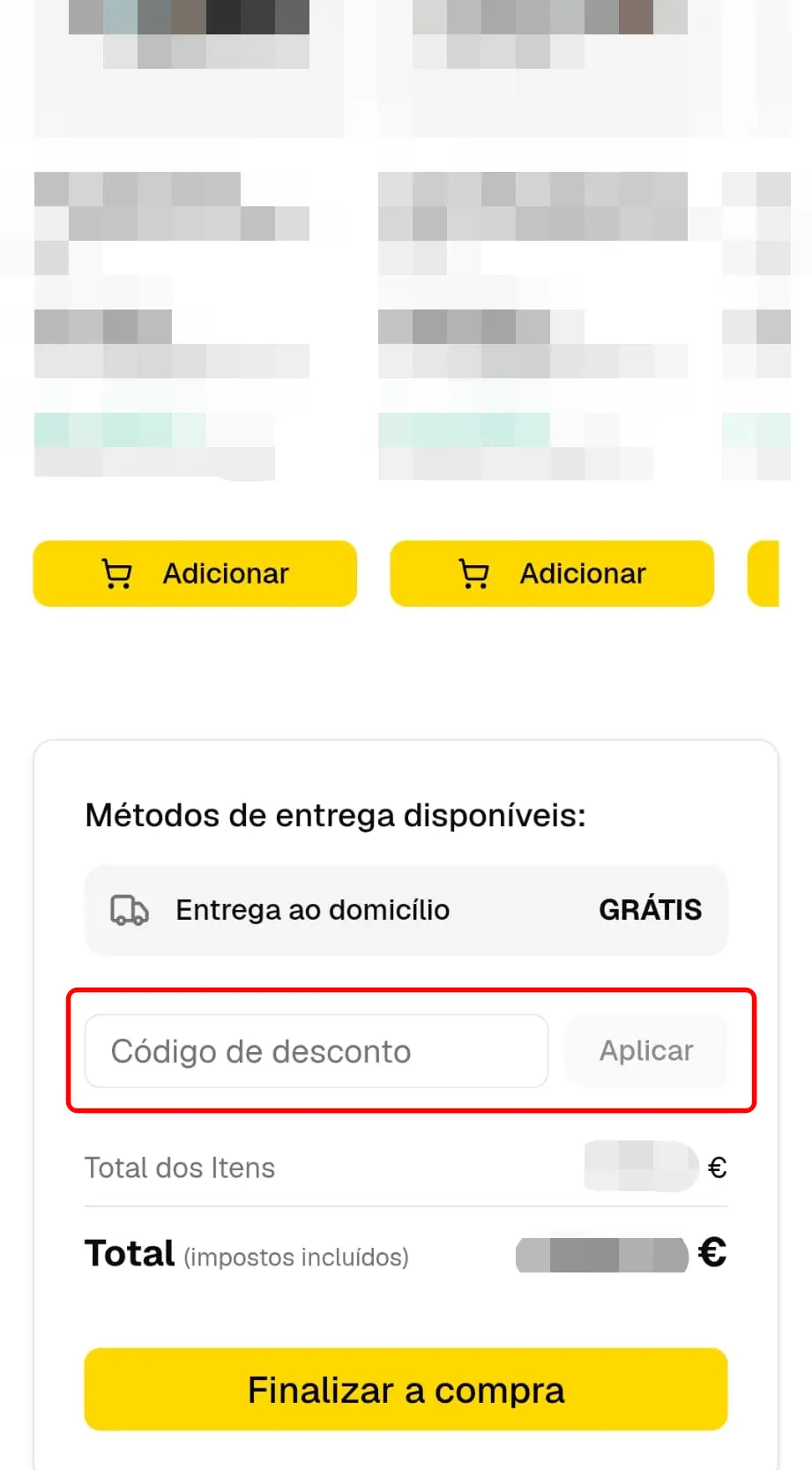 Campo do código promocional PCBox no checkout