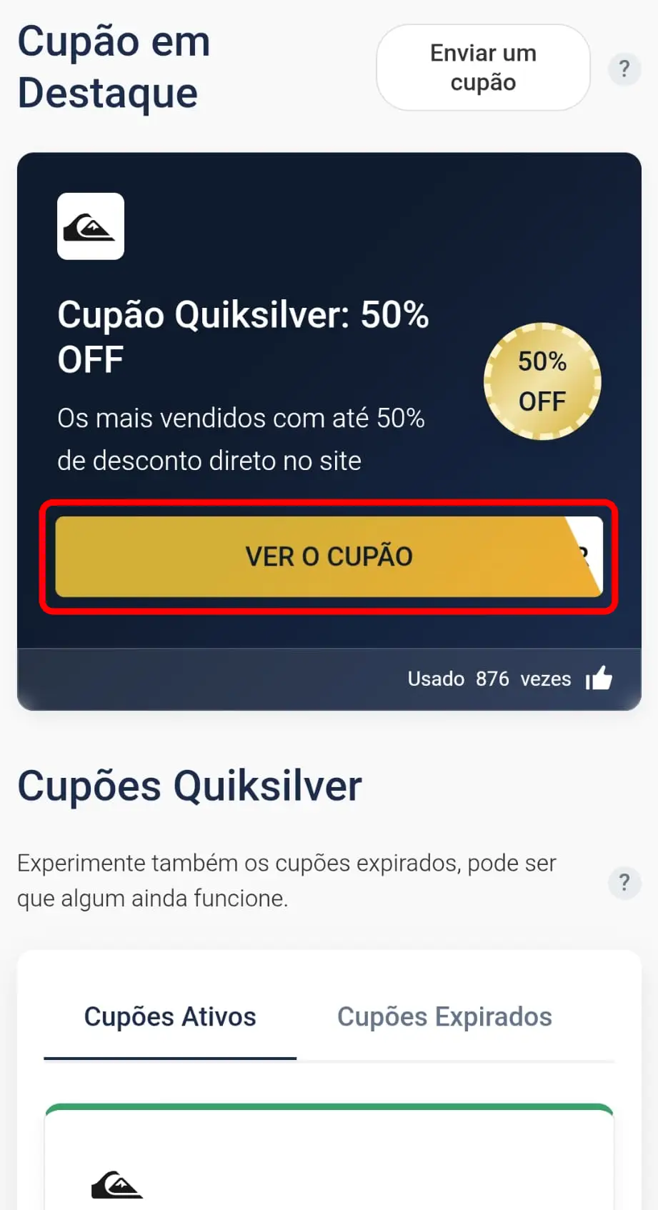 Copiar código promocional Quiksilver no site CupomVoucher