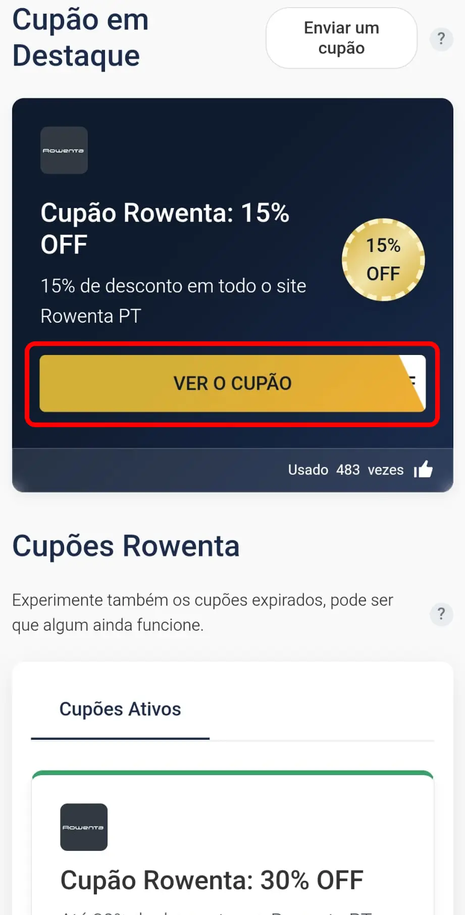 Copiar código promocional Rowenta no CupomVoucher