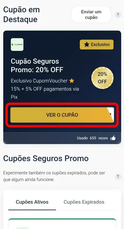 Copiar o cupom de desconto exclusivo da Seguros Promo no CupomVoucher