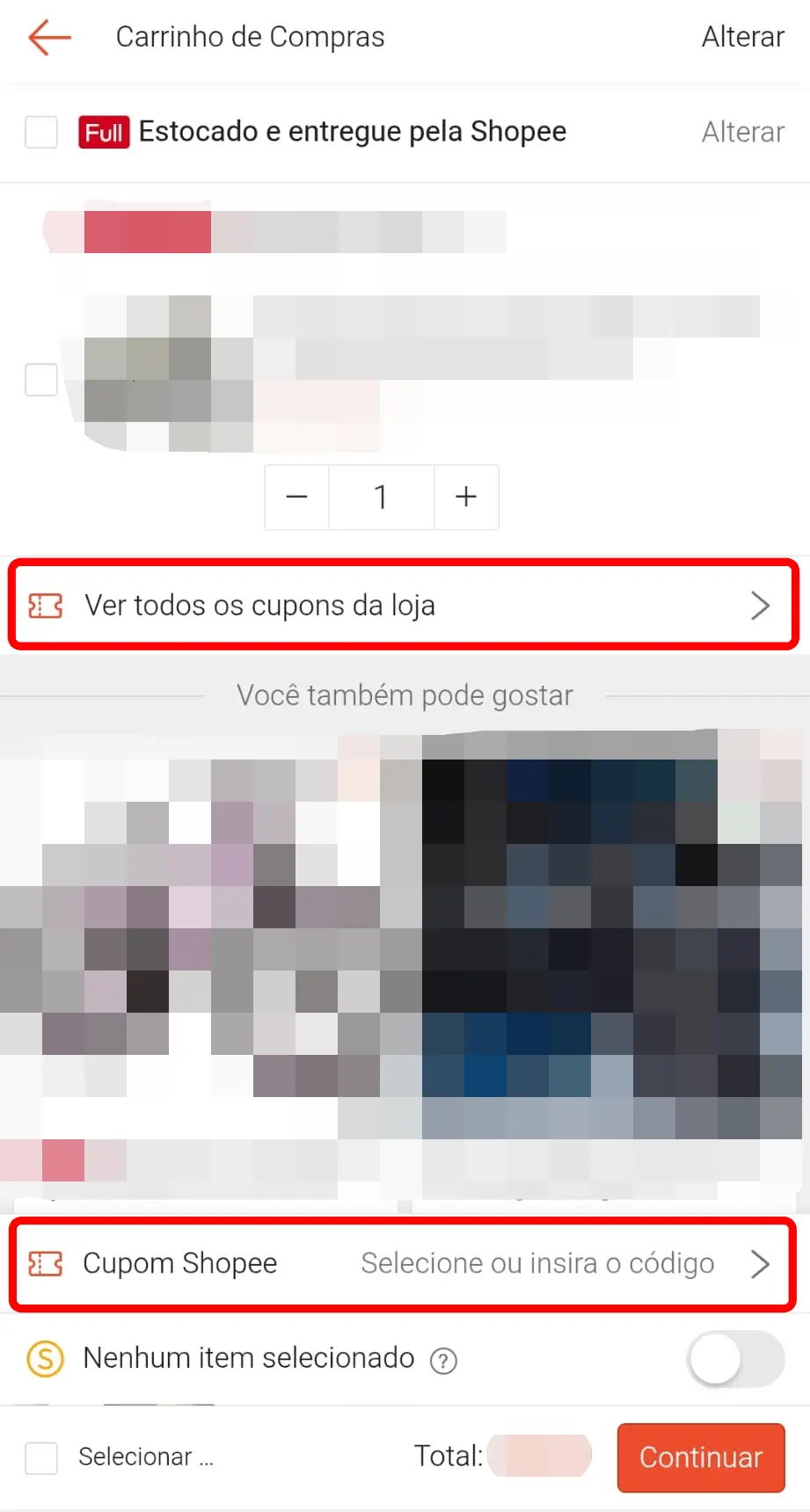 Inserir cupom de desconto no carrinho da Shopee
