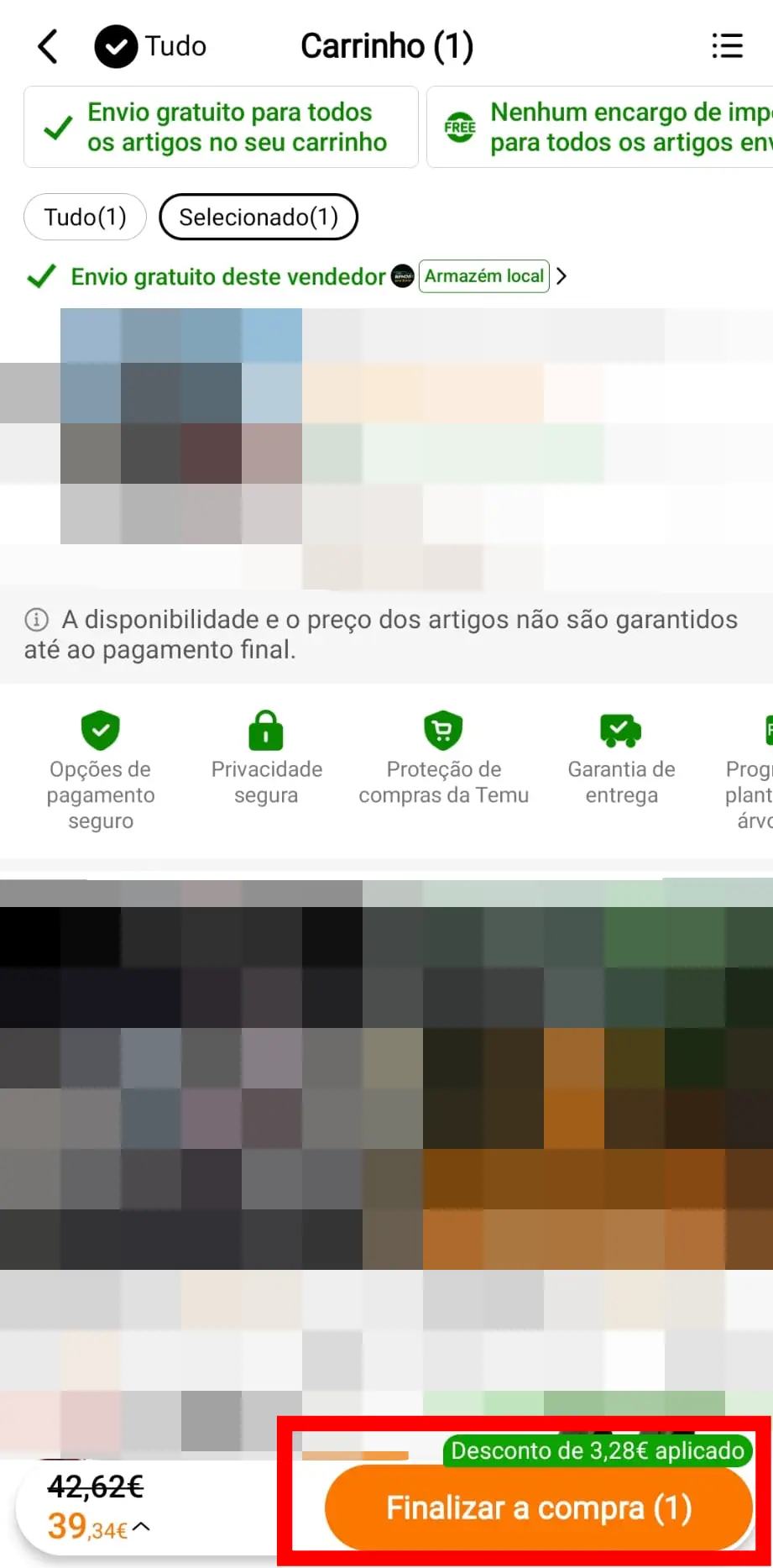 Confirmar o desconto aplicado antes de concluir a compra