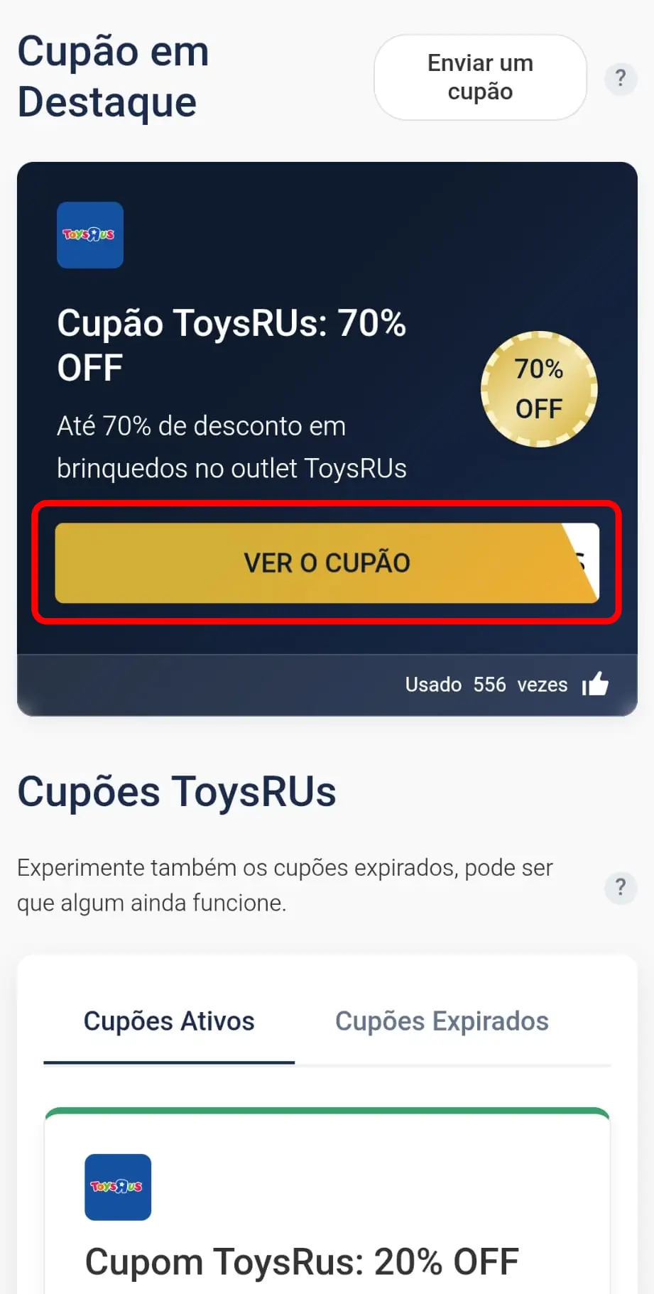 Copiar código promocional Toys R Us no site CupomVoucher