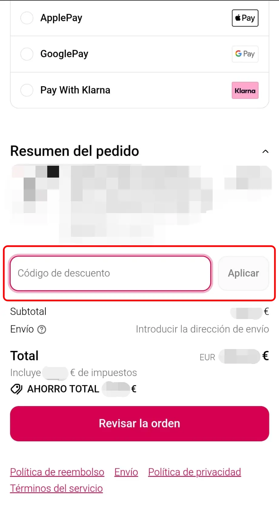 Campo para introduzir código de cupão no checkout da Ulanzi