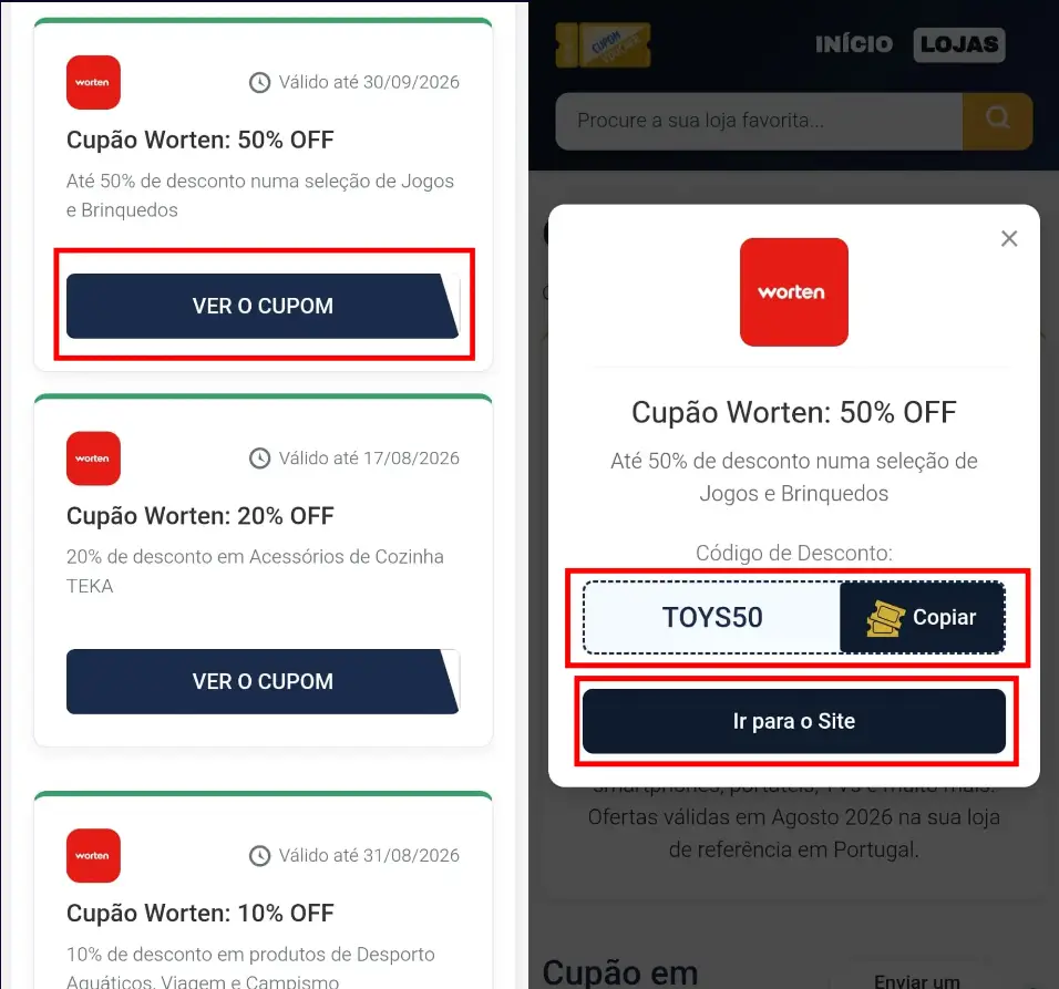 Copiar o cupão de desconto Worten no CupomVoucher