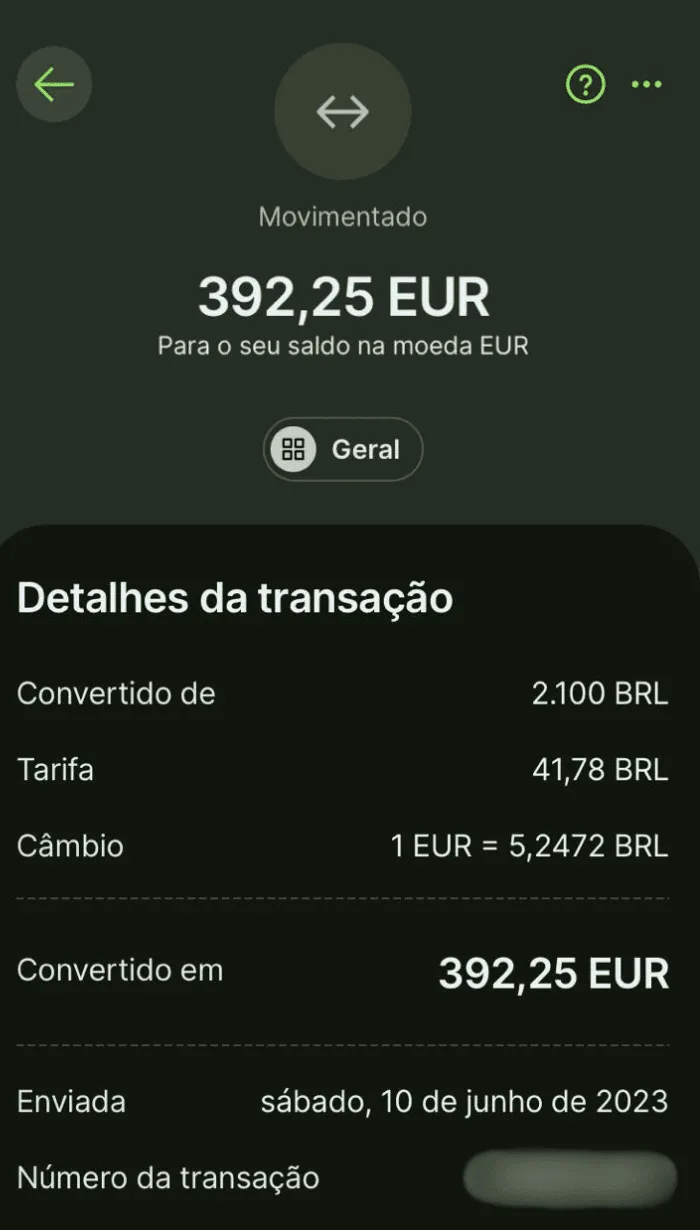 Aplicativo Wise mostrando opções de transferência internacional