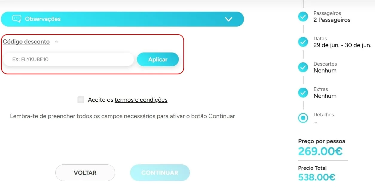 Tela de site com cupom sendo aplicado durante o processo de checkout