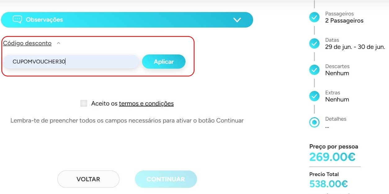Campo para inserir código de cupom no checkout de uma loja online